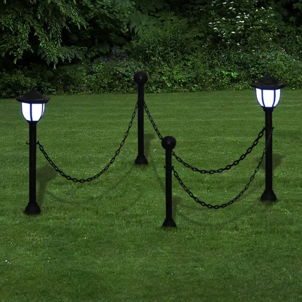 vidaXL Chain Fence with Solar Lights Two LED Lamps Two Poles