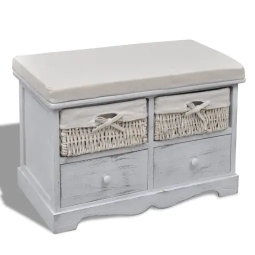 vidaXL Storage Bench White 62x33x42 cm Paulownia Wood