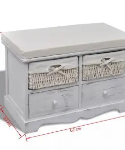 vidaXL Storage Bench White 62x33x42 cm Paulownia Wood