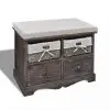 Brown Paulownia Wood Storage Bench 2 Weaving Baskets 2 Drawers Brown Paulownia Wood Storage Bench 2 Weaving Baskets 2 Drawers