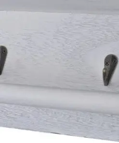 White Paulownia Wood Wall Shelf With Hangers 2 Weaving Baskets 4 Hooks