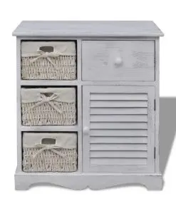 vidaXL Wooden Cabinet 3 Left Weaving Baskets White