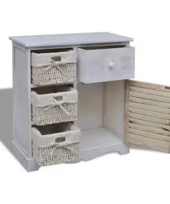vidaXL Wooden Cabinet 3 Left Weaving Baskets White