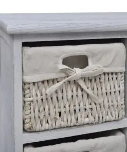vidaXL Wooden Cabinet 3 Left Weaving Baskets White