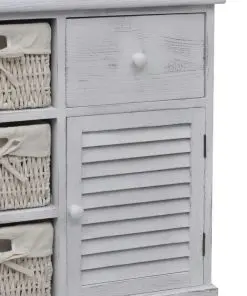 vidaXL Wooden Cabinet 3 Left Weaving Baskets White