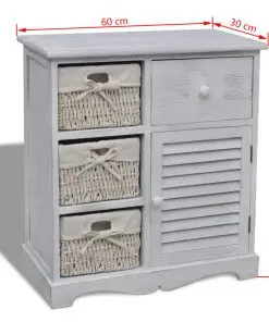 vidaXL Wooden Cabinet 3 Left Weaving Baskets White