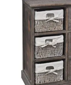 vidaXL Wooden Cabinet 3 Left Weaving Baskets Brown