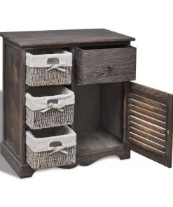 vidaXL Wooden Cabinet 3 Left Weaving Baskets Brown