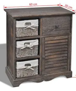 vidaXL Wooden Cabinet 3 Left Weaving Baskets Brown