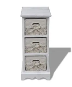 vidaXL Paulownia Wood Storage Rack 3 Weaving Baskets White