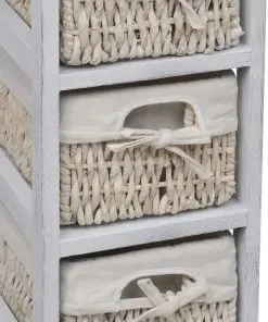 vidaXL Paulownia Wood Storage Rack 3 Weaving Baskets White