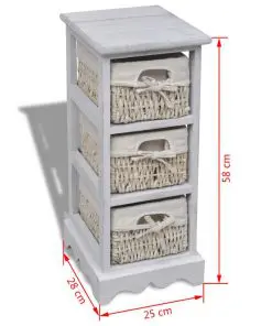 vidaXL Paulownia Wood Storage Rack 3 Weaving Baskets White