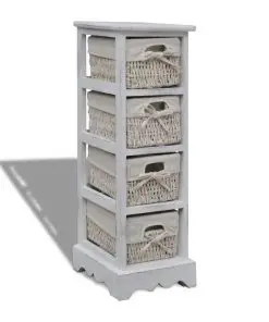 vidaXL Paulownia Wood Storage Rack 4 Weaving Baskets White