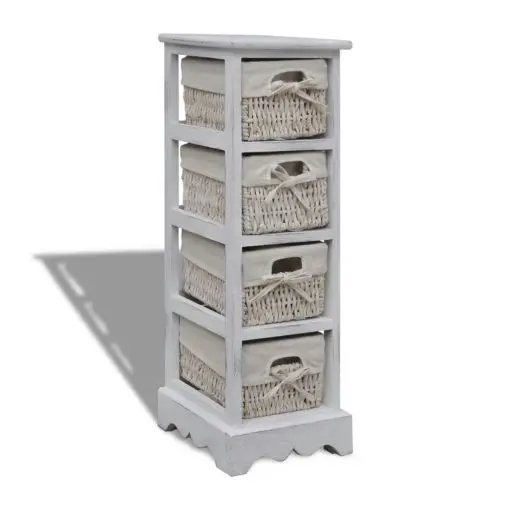 vidaXL Paulownia Wood Storage Rack 4 Weaving Baskets White