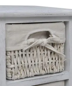 vidaXL Paulownia Wood Storage Rack 4 Weaving Baskets White