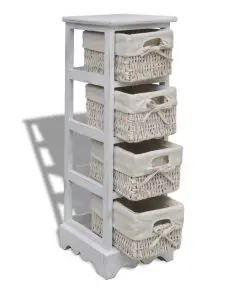 vidaXL Paulownia Wood Storage Rack 4 Weaving Baskets White