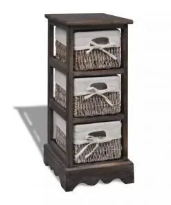 vidaXL Paulownia Wood Storage Rack 3 Weaving Baskets Brown