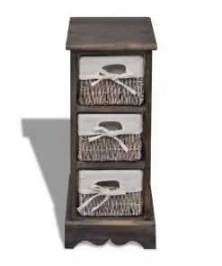 vidaXL Paulownia Wood Storage Rack 3 Weaving Baskets Brown