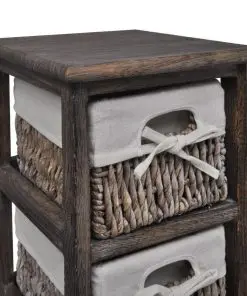 vidaXL Paulownia Wood Storage Rack 3 Weaving Baskets Brown