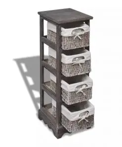 vidaXL Paulownia Wood Storage Rack 4 Weaving Baskets Brown