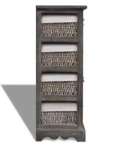 vidaXL Paulownia Wood Storage Rack 4 Weaving Baskets Brown