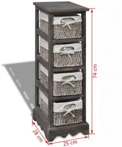 vidaXL Paulownia Wood Storage Rack 4 Weaving Baskets Brown