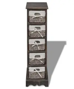 vidaXL Paulownia Wood Storage Rack 5 Weaving Baskets Brown