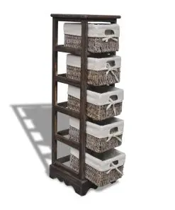 vidaXL Paulownia Wood Storage Rack 5 Weaving Baskets Brown