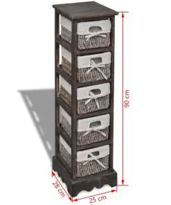 vidaXL Paulownia Wood Storage Rack 5 Weaving Baskets Brown