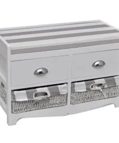 White Storage & Entryway Bench with Cushion Top 2 Drawer 2 Basket