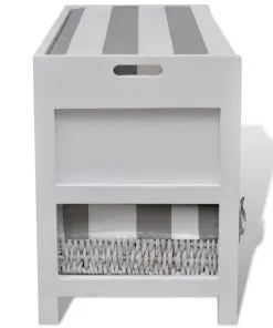 White Storage & Entryway Bench with Cushion Top 2 Drawer 2 Basket