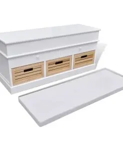 White Storage & Entryway Bench with Cushion Top 2 Draw 3 Crate