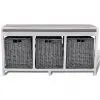White Storage & Entryway Bench with Cushion Top 3 Basket White Storage & Entryway Bench with Cushion Top 3 Basket
