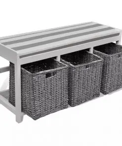 White Storage & Entryway Bench with Cushion Top 3 Basket