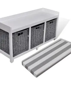 White Storage & Entryway Bench with Cushion Top 3 Basket