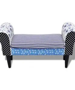 Patchwork Bench Country Living Style Blue & White