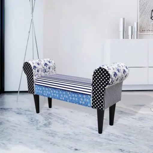 Patchwork Bench Country Living Style Blue & White