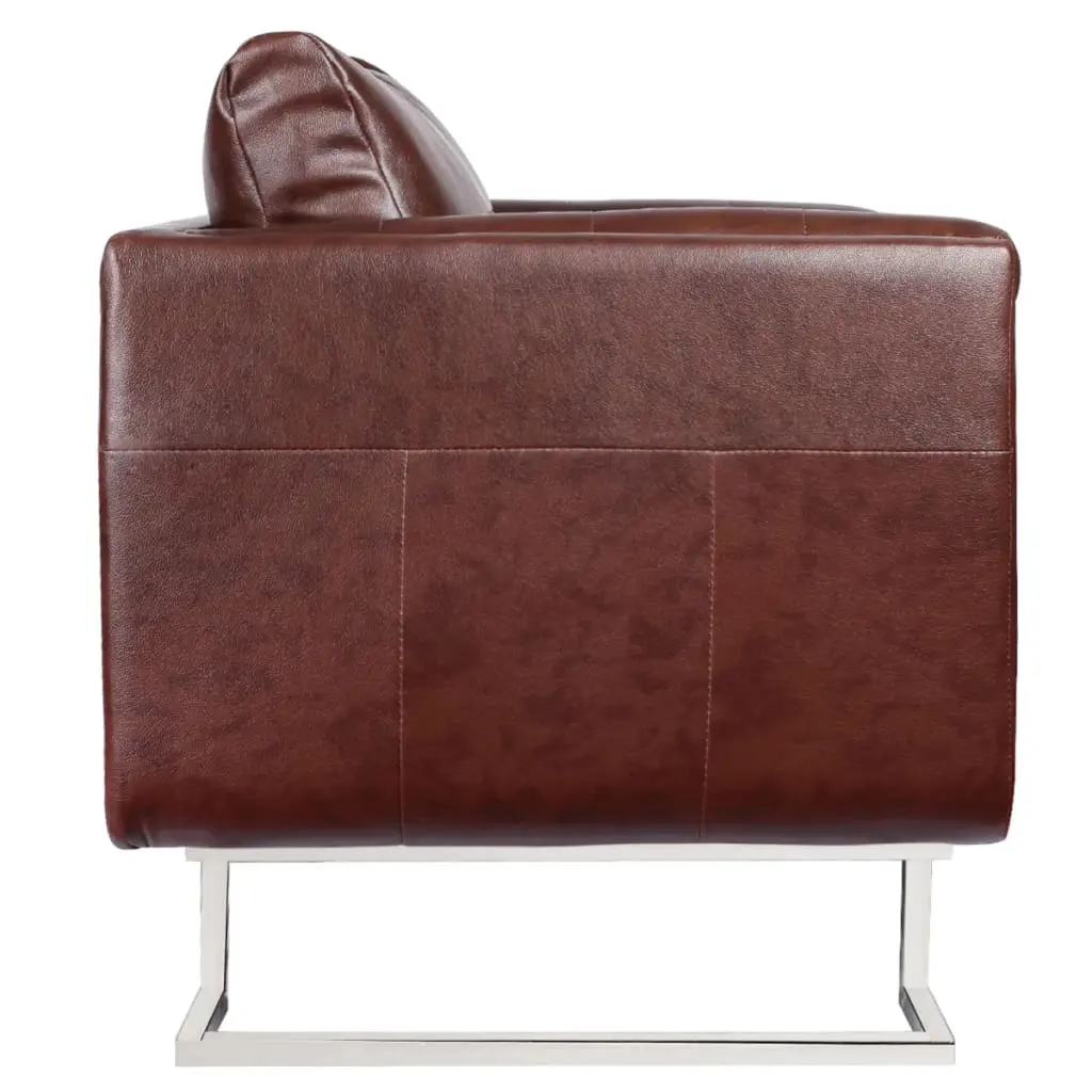 vidaXL Cube Armchair with Chrome Feet Brown Faux Leather
