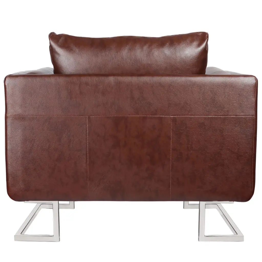vidaXL Cube Armchair with Chrome Feet Brown Faux Leather