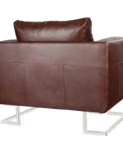 vidaXL Cube Armchair with Chrome Feet Brown Faux Leather