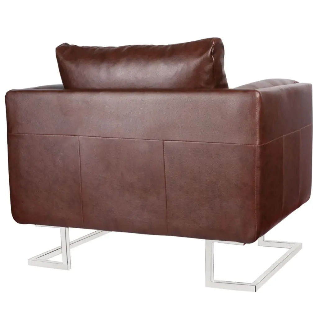 vidaXL Cube Armchair with Chrome Feet Brown Faux Leather