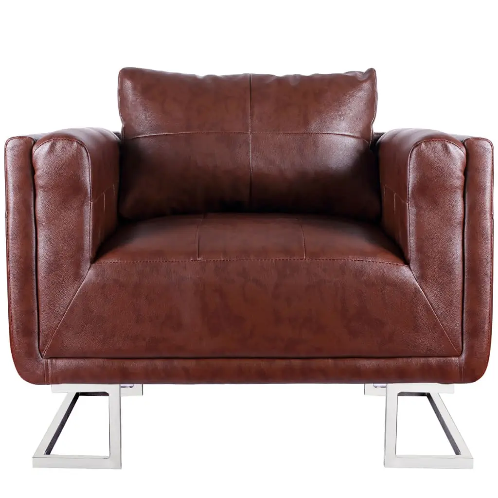 vidaXL Cube Armchair with Chrome Feet Brown Faux Leather