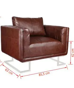 vidaXL Cube Armchair with Chrome Feet Brown Faux Leather