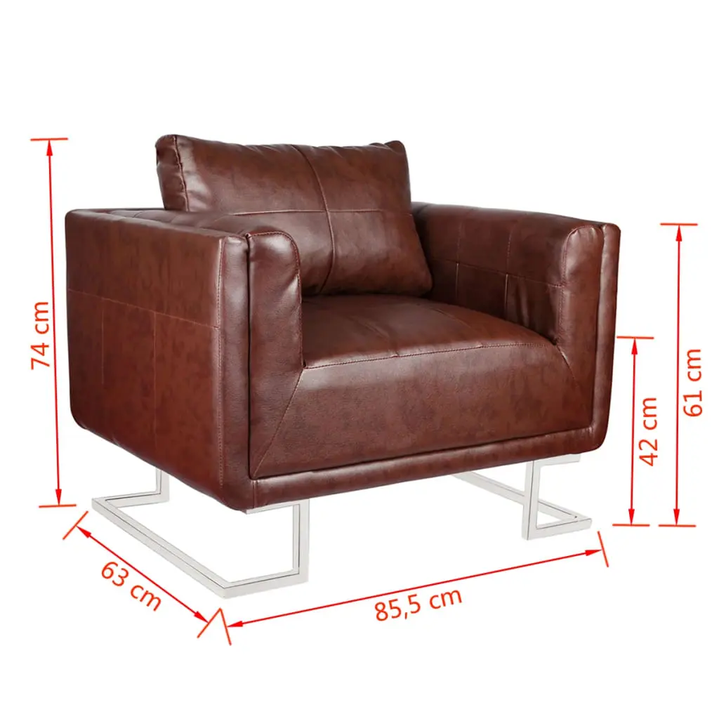 vidaXL Cube Armchair with Chrome Feet Brown Faux Leather