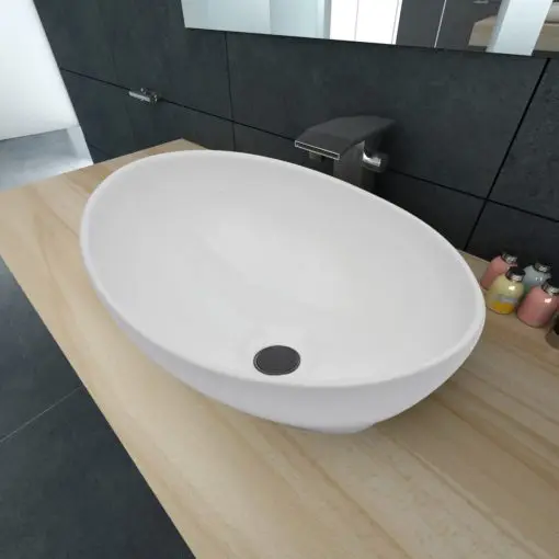 vidaXL Luxury Ceramic Basin Oval-shaped Sink White 40 x 33 cm