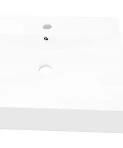 vidaXL Luxury Ceramic Basin Rectangular Sink White with Faucet Hole