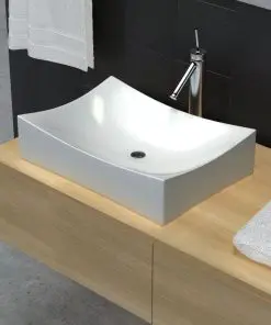 vidaXL Bathroom Ceramic Porcelain Sink Art Basin White High Gloss