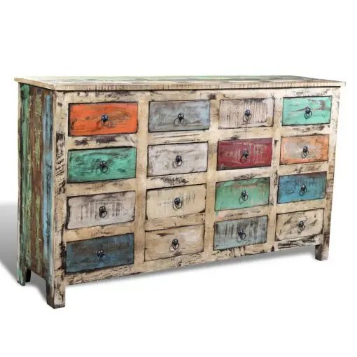 vidaXL Reclaimed Cabinet Solid Wood Multicolour with 16 Drawers