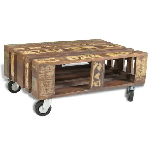 vidaXL Coffee Table with 4 Wheels Reclaimed Wood