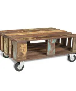 vidaXL Coffee Table with 4 Wheels Reclaimed Wood